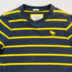 Abercrombie & Fitch Mens M Muscle Fit Long Sleeve Knit Striped Tee Navy Yellow